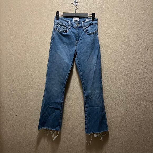 Frame Le Crop Mini Boot Hi-Rise Flare Jeans Blue Denim Cotton Light Wash Sz 26 - Picture 2 of 6